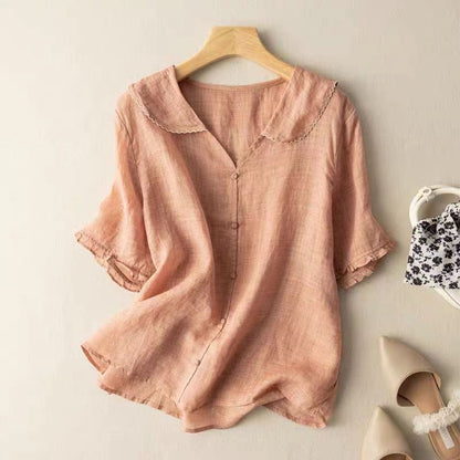 Liora Breeze — Lightweight Linen Blouse with Scalloped Collar