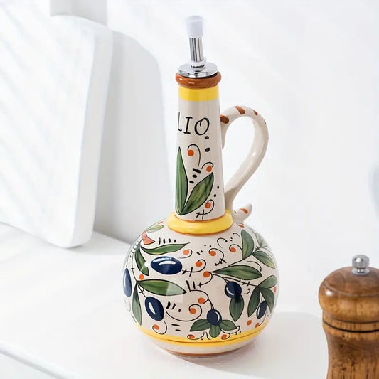 Arlina — Hand-Painted Ceramic Olive Oil Dispenser with Stainless Spout