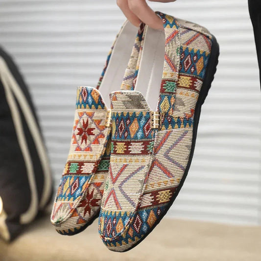 Liora Canvas Loafers — Lightweight Breathable Shoes with Aztec Design