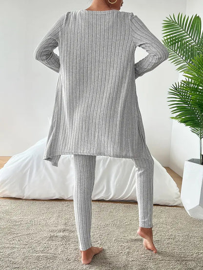 Vesira — 3-Piece Ribbed Knit Lounge Set with Slim Fit