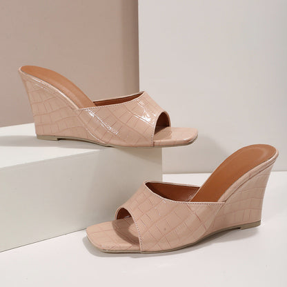 Liora — Croc-Embossed Wedge Mules with Open Square Toe