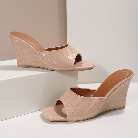 Liora — Croc-Embossed Wedge Mules with Open Square Toe