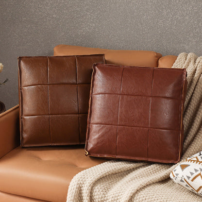 Liora Pouf — Moroccan Faux Leather Floor Cushion with Stitched Grid Design