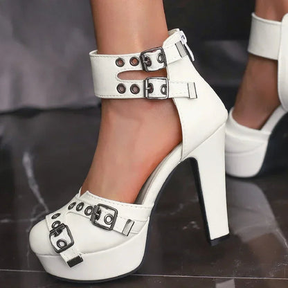 Norelle — Adjustable Double Buckle Leather Heels with 4.5" Block Heel