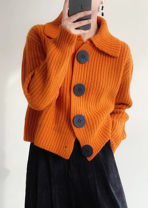 Modern Orange Peter Pan Collar Button Down Knit Cardigan™ — Wrap Yourself in Cozy Confidence That Turns Every Head