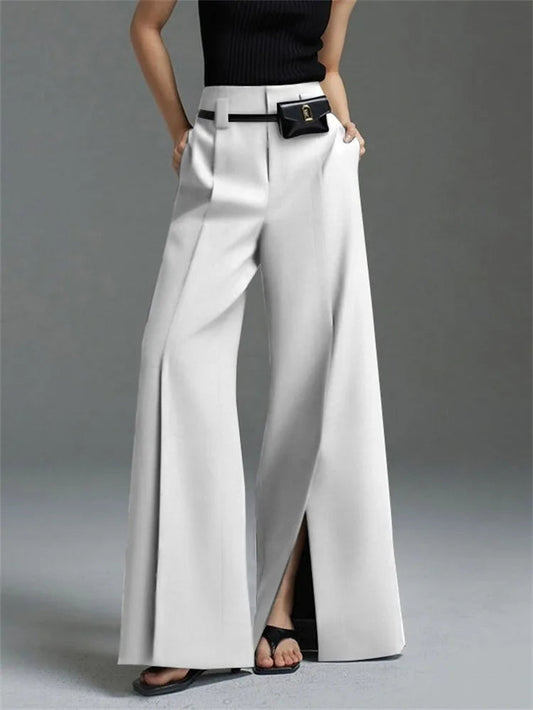 Soren Pleatline — Women’s High-Waisted Pleated Trousers with Front Split