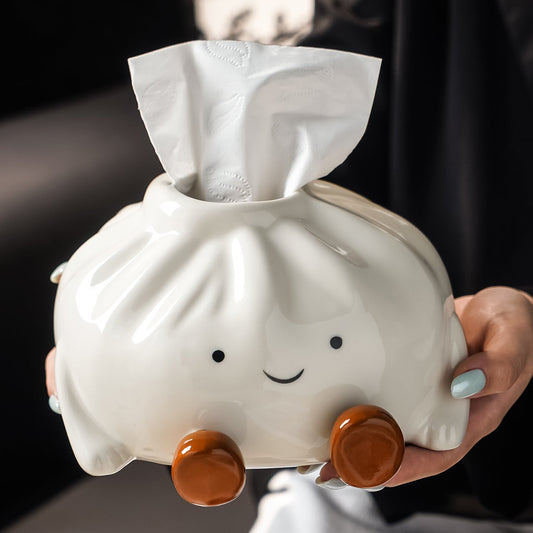 Luno — Ceramic Dumpling Tissue Holder with Glossy Finish
