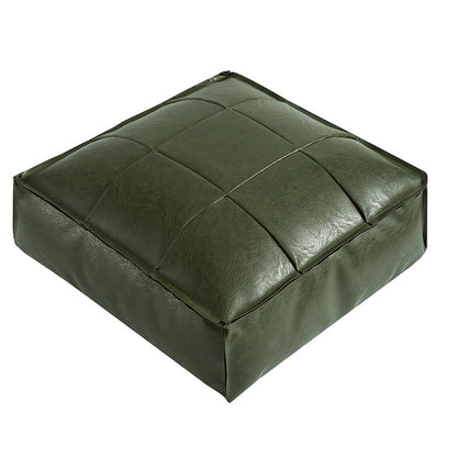 Liora Pouf — Moroccan Faux Leather Floor Cushion with Stitched Grid Design