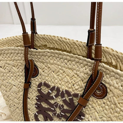Liora — Handcrafted Straw Beach Bag with Adjustable Faux Leather Handles