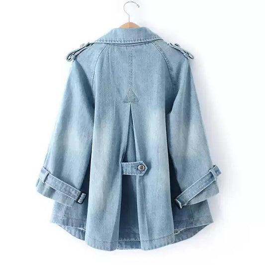 Liora — Double-Breasted Denim Coat with A-Line Trench Design