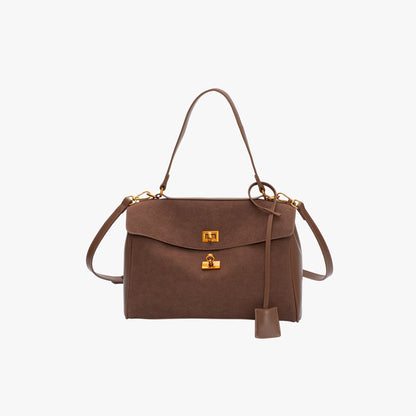 Liora Tote — Faux Suede Shoulder Bag with Turn Lock Closure