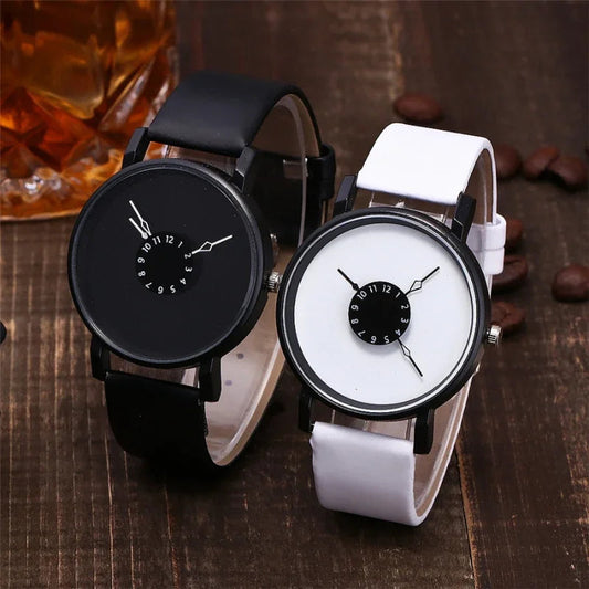 Lumenor — Modern Minimalist Leather Strap Watch with Dual-Dial Face