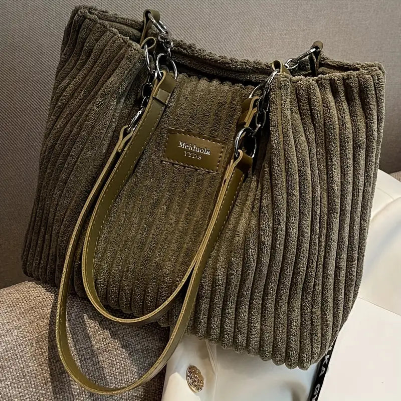 Harper — Soft-Touch Corduroy Tote Bag with Zipper Closure