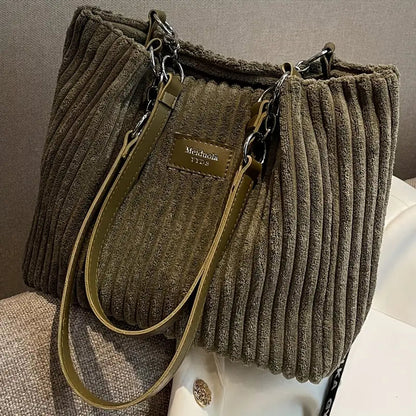 Harper — Soft-Touch Corduroy Tote Bag with Zipper Closure