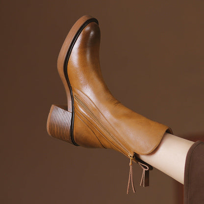 Vessara Vegan Leather Block-Heel Boots — Comfortable Zippered Fall Footwear