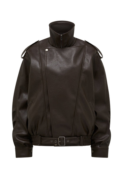 Rori Leather Jacket — Oversized PU Leather Jacket with Belt Detail
