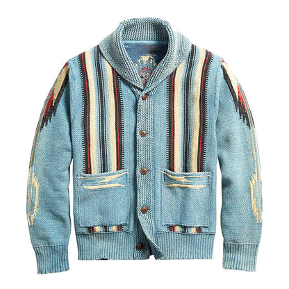 Dalton — Men’s Vintage Jacquard Knit Cardigan with Lapel Collar