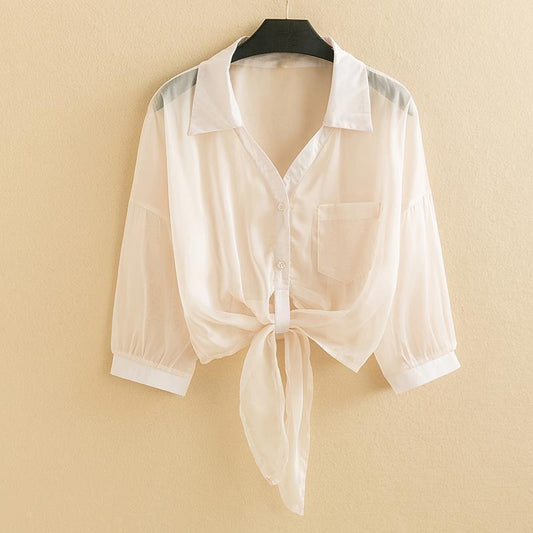 Avensa — Sheer Voile Linen Blouse with Tie-Front Design