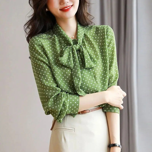 Liora — Lightweight Shawl Collar Blouse with Bow Accents