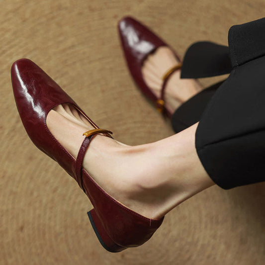 Ellara — Genuine Leather Mary Jane Pumps with Metal-Bit Strap