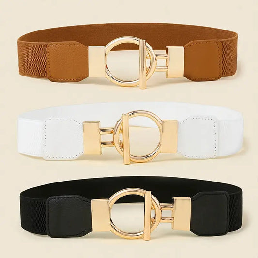 Jarin Belt — Stretch Waist Belt with Gold-Tone Circle Buckle