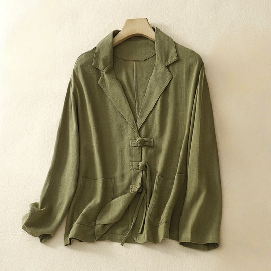 Liora — Lightweight Linen Jacket with Knotted Buttons and Patch Pockets