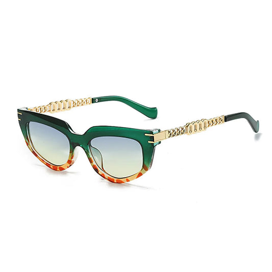Celina Cat-Eye Sunglasses — Stylish UV400 Protection with Gold Chain-Link Arms