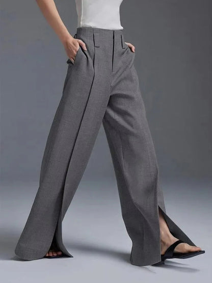 Soren Pleatline — Women’s High-Waisted Pleated Trousers with Front Split