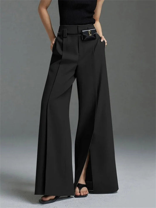 Soren Pleatline — Women’s High-Waisted Pleated Trousers with Front Split