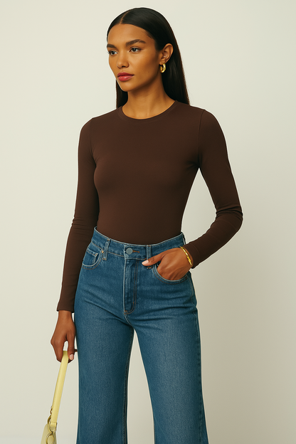 Crew Neck Long-Sleeve Bodysuit - Soft, Second Skin Fit | Nexara
