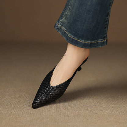 Calina — Genuine Leather Woven Heels with Cushioned Insole