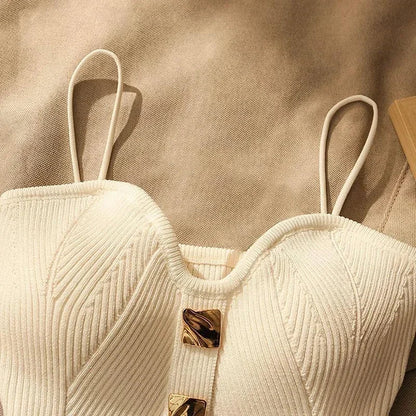 Marenna — Fine-Gauge Knit Crop Top with Gold Accents