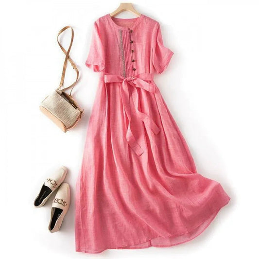 Emberly Linen Dress — Lightweight Breathable Dress with Sculpted Waist Tie