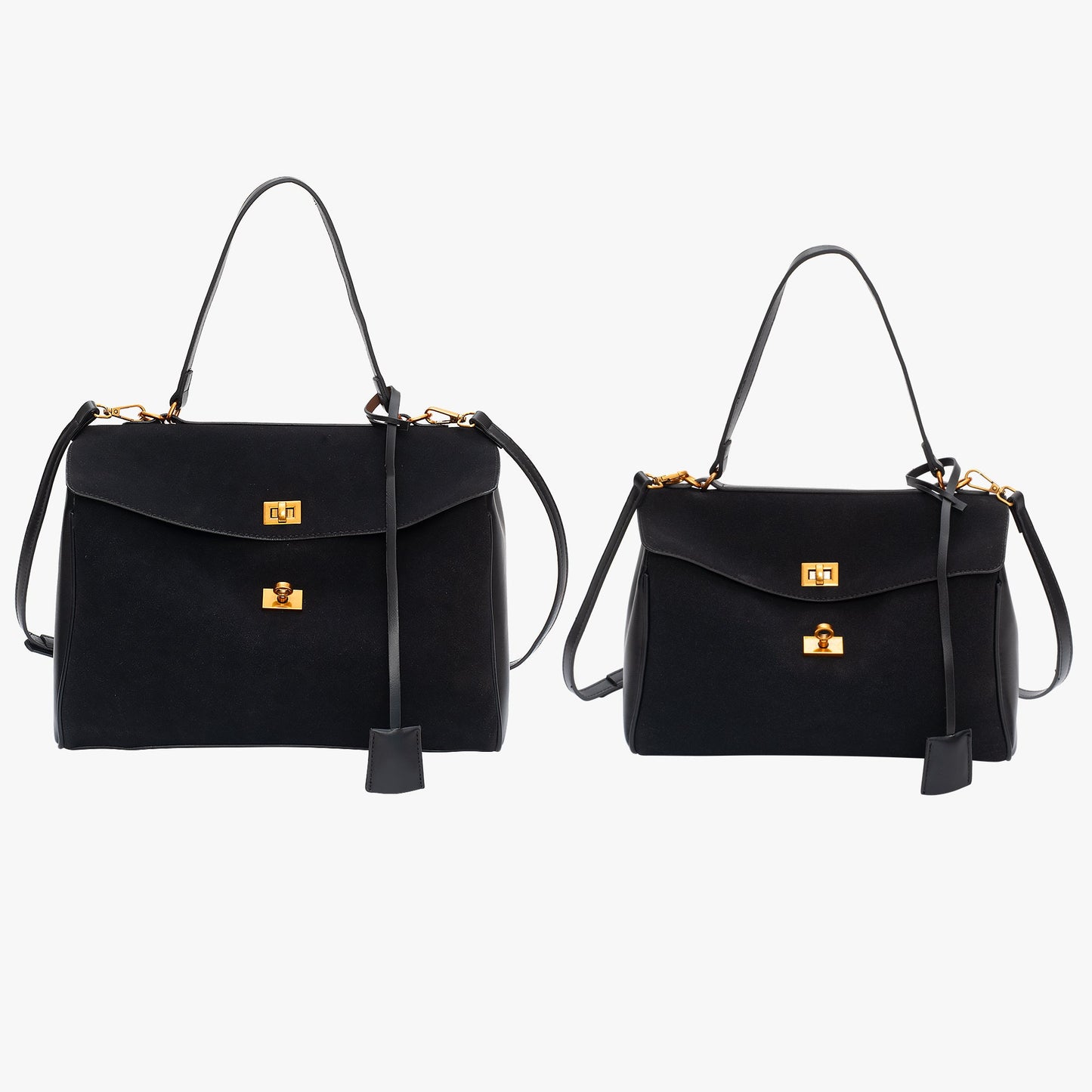Liora Tote — Faux Suede Shoulder Bag with Turn Lock Closure