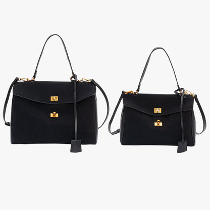 Liora Tote — Faux Suede Shoulder Bag with Turn Lock Closure