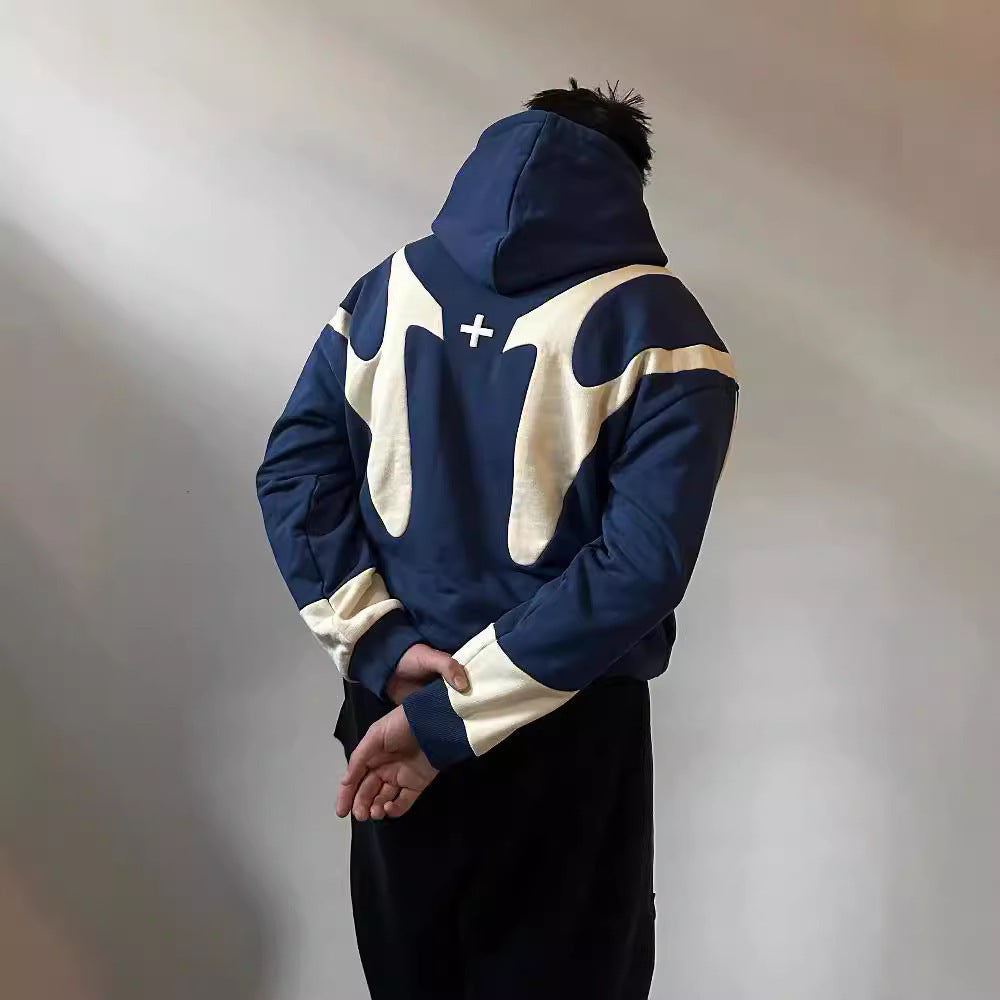 Zaren — Oversized Cotton Blend Zip-Up Hoodie with Paneled Design