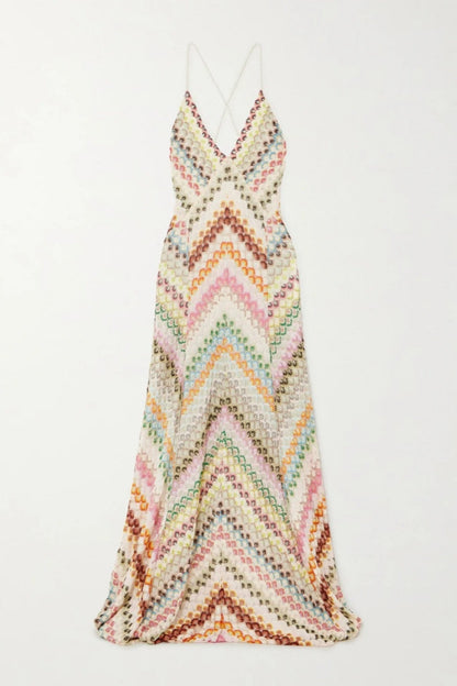 Amara — Handcrafted Crochet Maxi Dress with Chevron Pattern