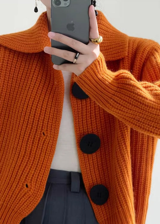 Modern Orange Peter Pan Collar Button Down Knit Cardigan™ — Wrap Yourself in Cozy Confidence That Turns Every Head