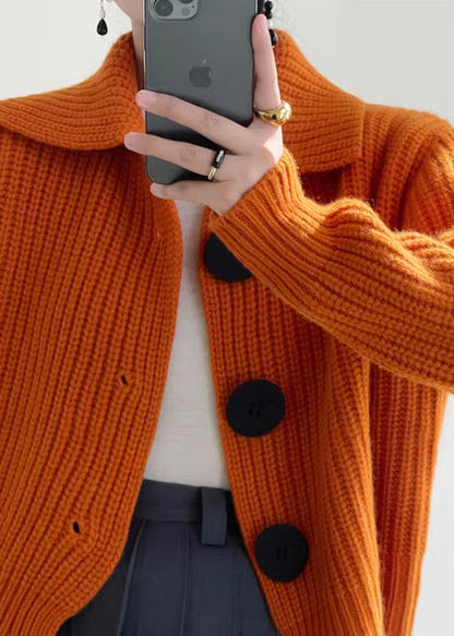 Modern Orange Peter Pan Collar Button Down Knit Cardigan™ — Wrap Yourself in Cozy Confidence That Turns Every Head