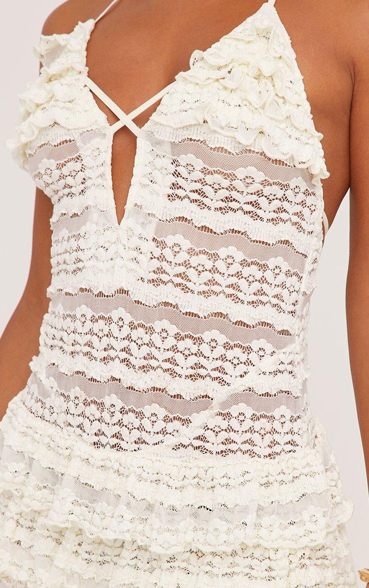 Eloria — Cream Textured Mini Dress with Halterneck Frills
