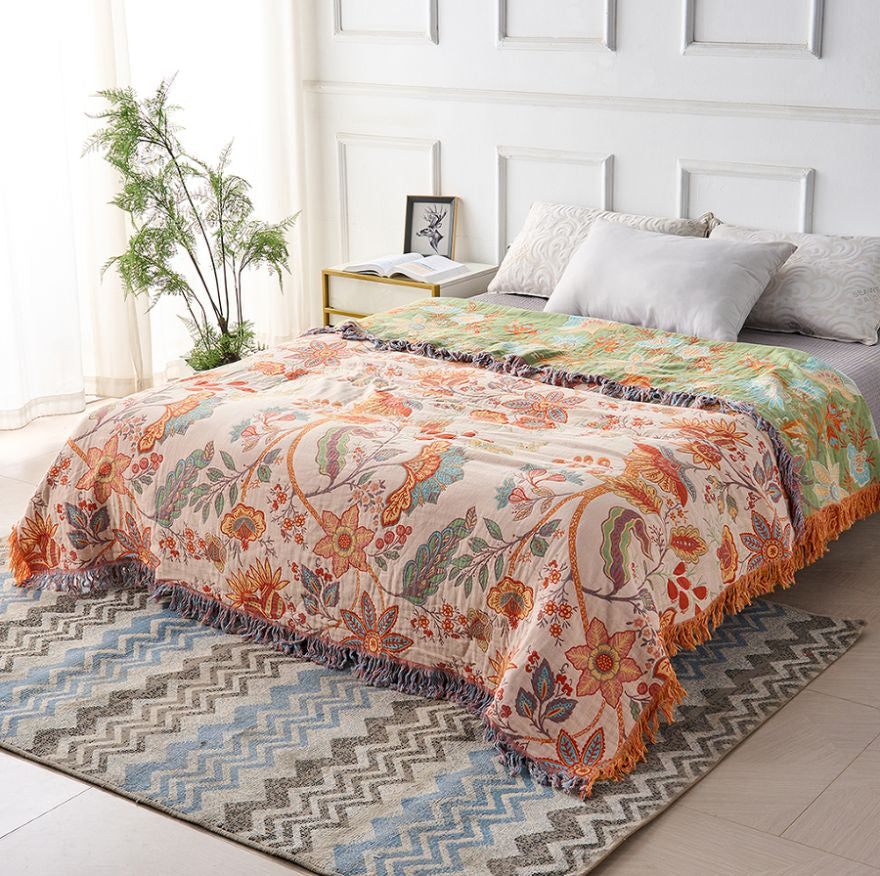 Liora — Lightweight Reversible Cotton Throw Blanket with Bohemian Design