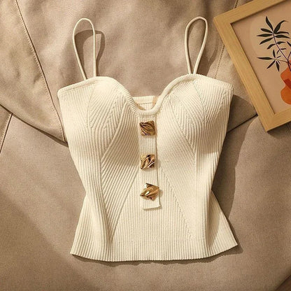 Marenna — Fine-Gauge Knit Crop Top with Gold Accents