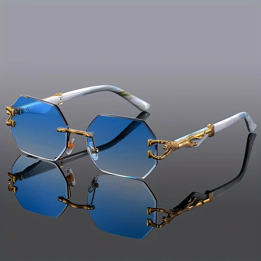 Vespera — Rimless Gradient Sunglasses with Gold-Leopard Temples