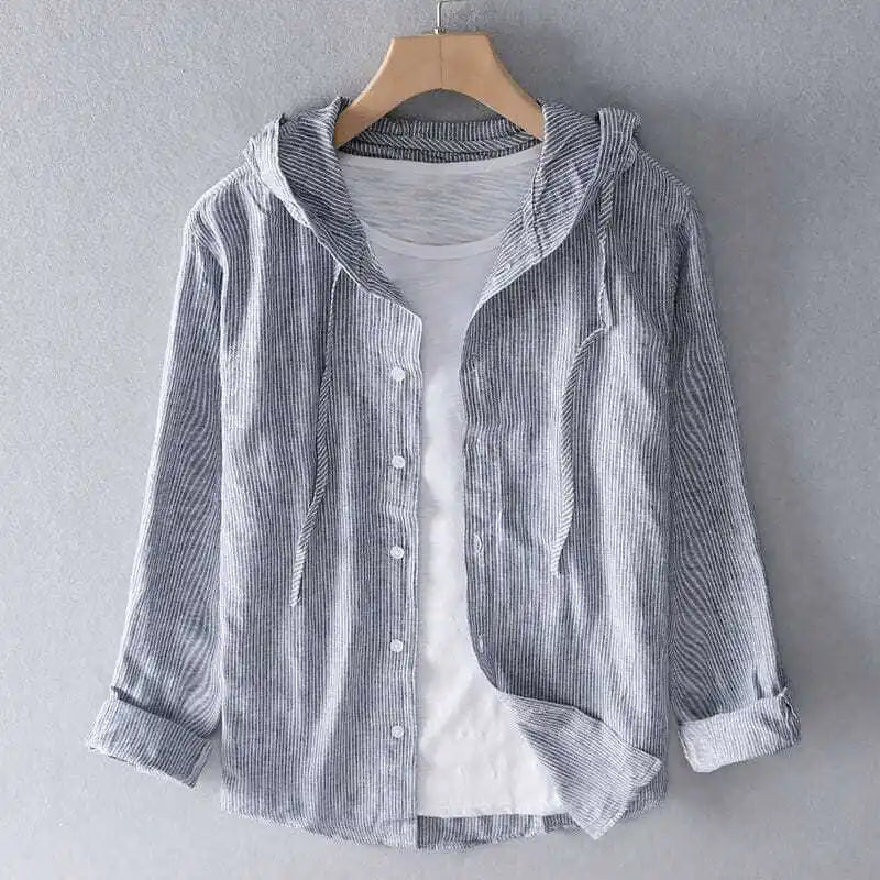 Kairo Linen Hoodie — Lightweight Breathable Button-Up with Hood