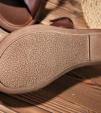 Kintara Wedge Sandals Khaki/Coffee Leather Platforms X-Strap Sandals