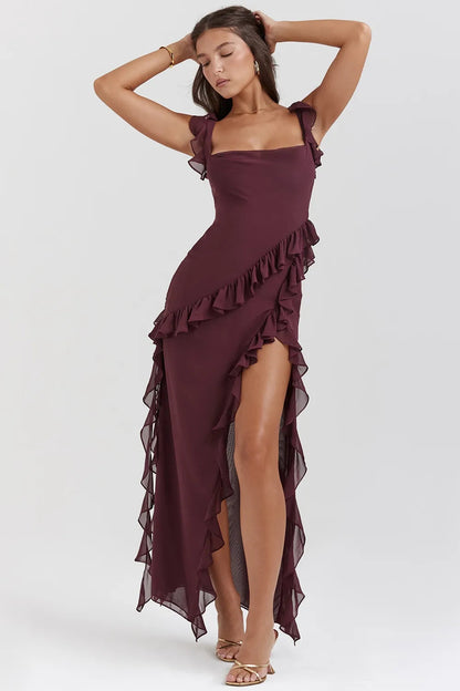 Zynlore Flutter Sleeve Ruffle Maxi Dress