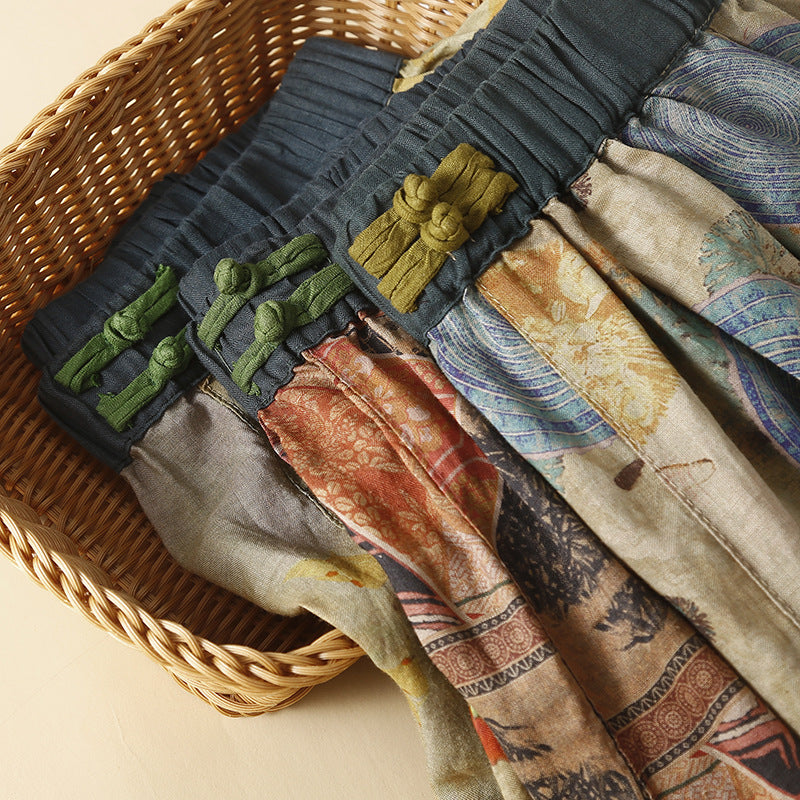 Marnell — Lightweight Linen Floral Pants with Elastic Waistband