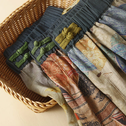 Marnell — Lightweight Linen Floral Pants with Elastic Waistband