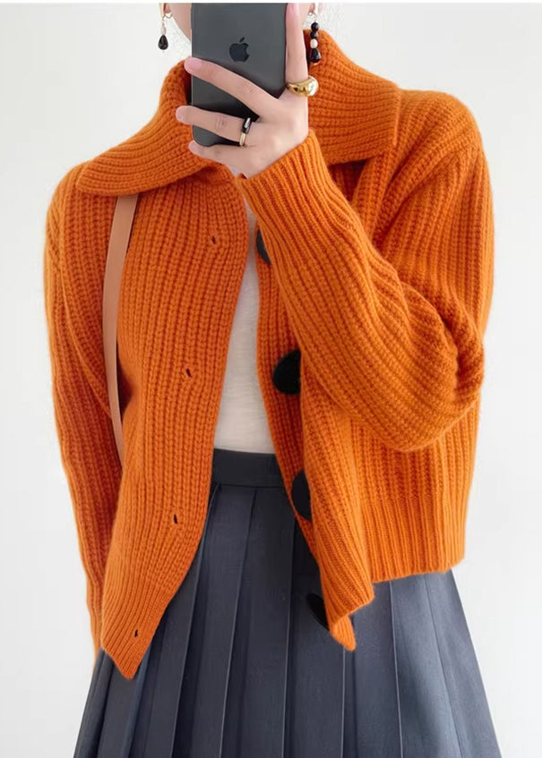 Modern Orange Peter Pan Collar Button Down Knit Cardigan™ — Wrap Yourself in Cozy Confidence That Turns Every Head