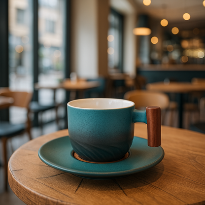 Liora — Vintage Ceramic Coffee Cup with Wooden Handle for Cappuccinos